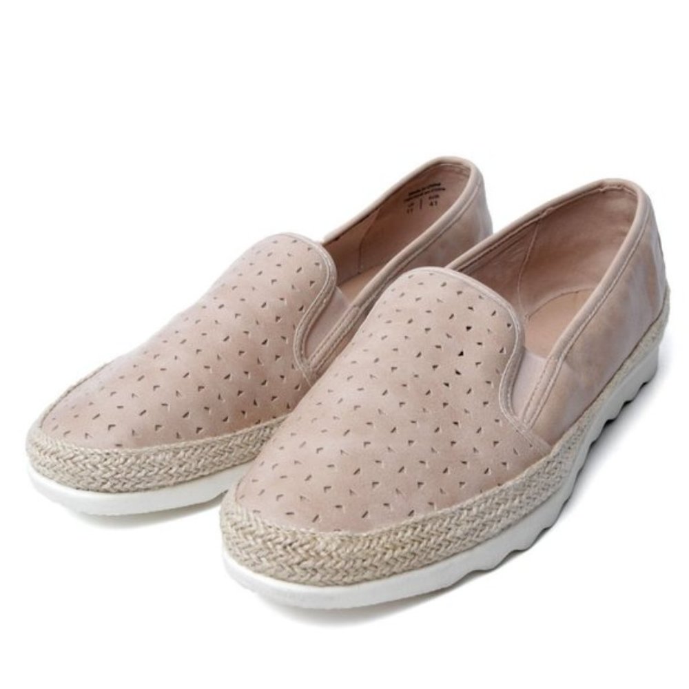 Luca Ferri Slip On Sneaker Perforated Casual Shoes Chunky Rubber Sole Pink/Beige